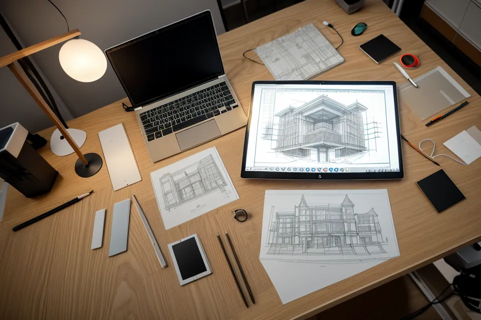 Sección arquitectónica impresa mostrando distintos grosores de línea para portafolio de estudiante