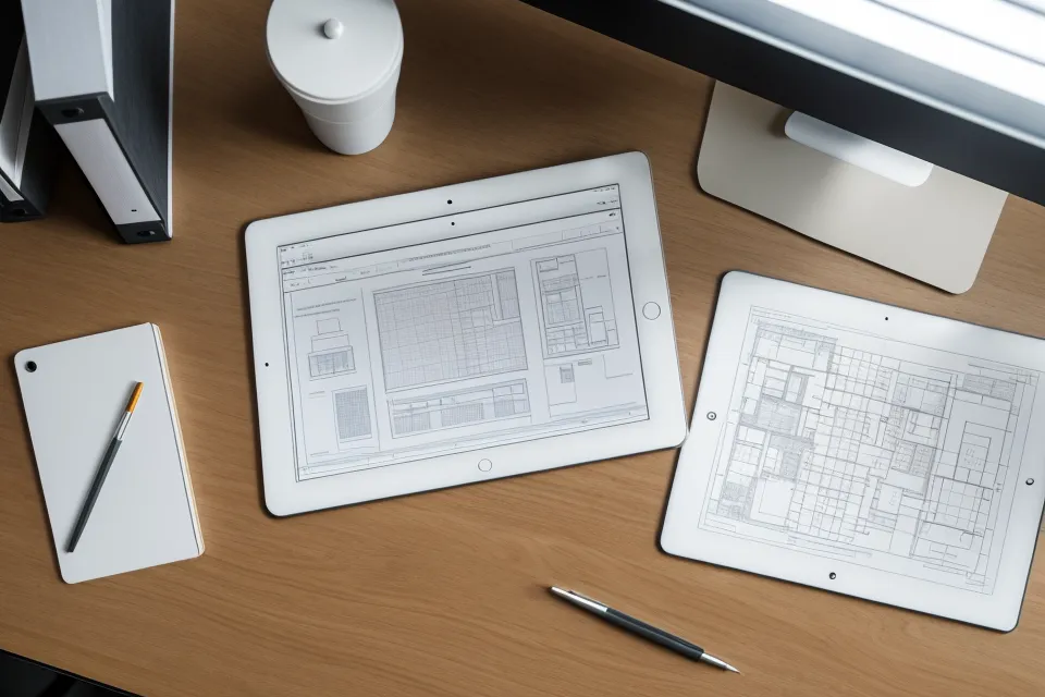Representación gráfica antes y después: sección lineal plana frente a sección con sombras en Illustrator para arquitectos
