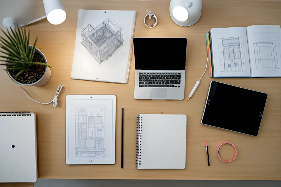 Estudiante de arquitectura probando texturas y color en un diagrama para su tesis
