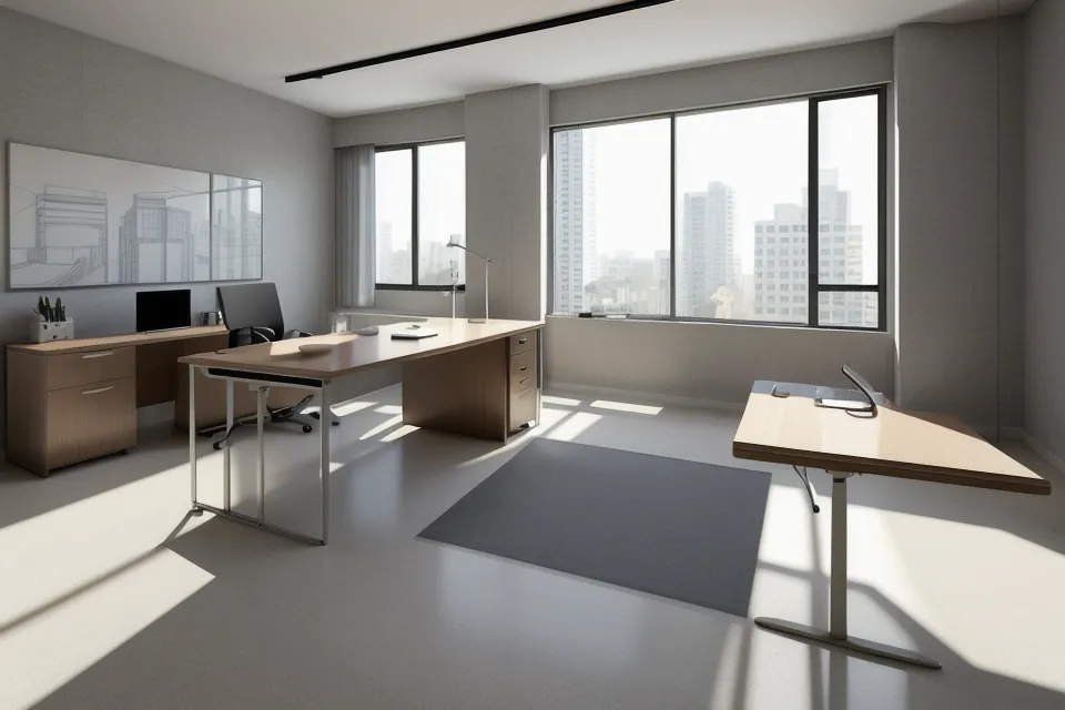 Ordenador portátil con un plano de arquitectura pesado durante la entrega de un PFC