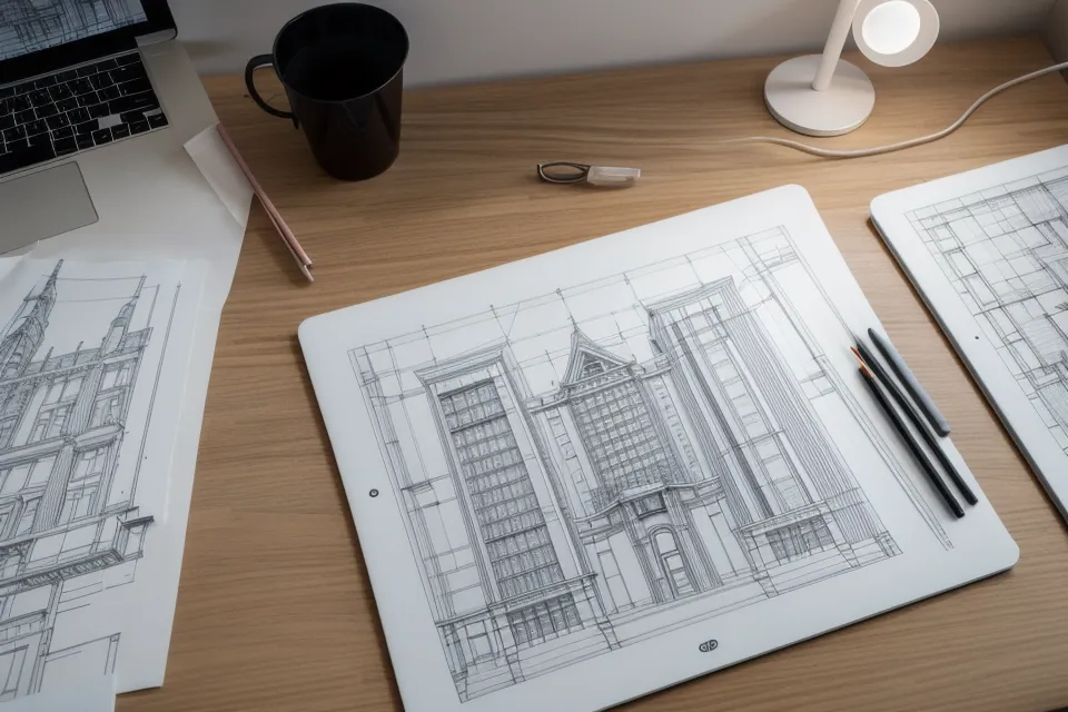 Lámina A1 de arquitectura con tamaño de fuente ajustado para estudiantes en Illustrator