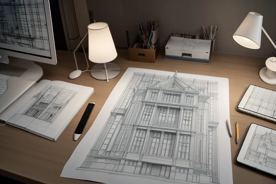 Prueba de impresión de una sección arquitectónica en formato A1 en el taller de la escuela.
