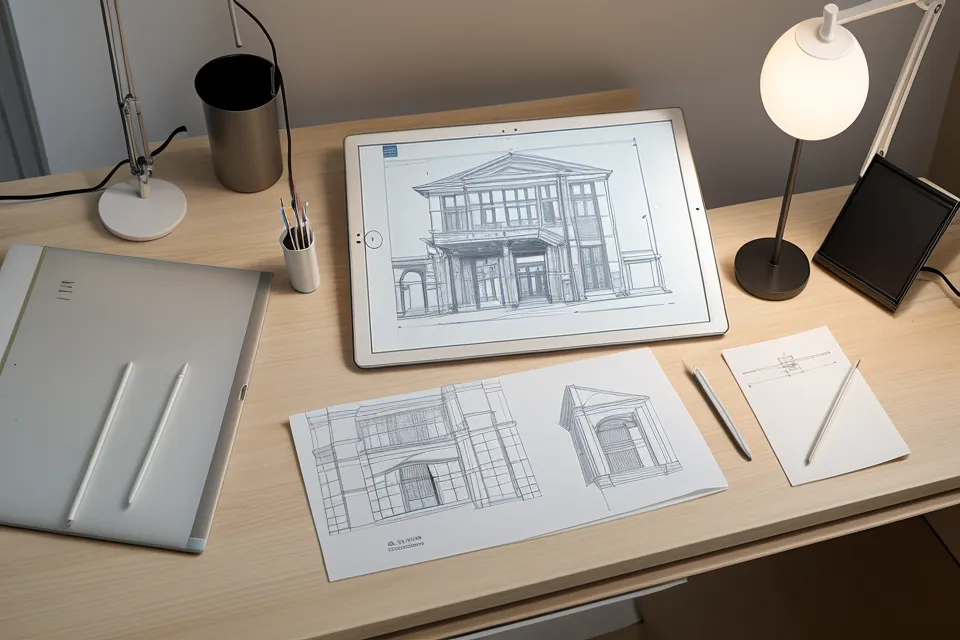 lámina final de PFC en Sevilla combinando base de AutoCAD y acabado de presentación en Illustrator